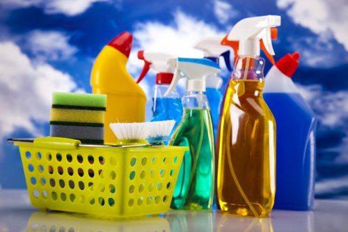 Cleaner preparing equipment with safety awareness before starting work