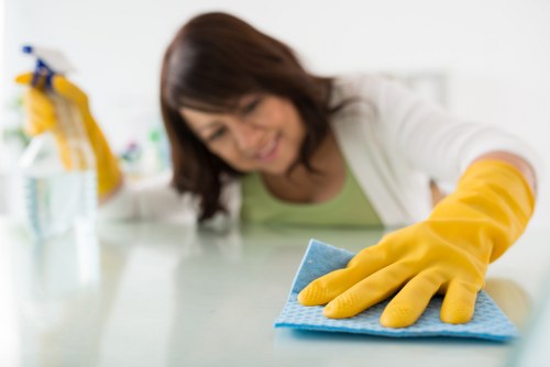 Cleaners in a modern Finsbury Park property providing careful and thorough cleaning services
